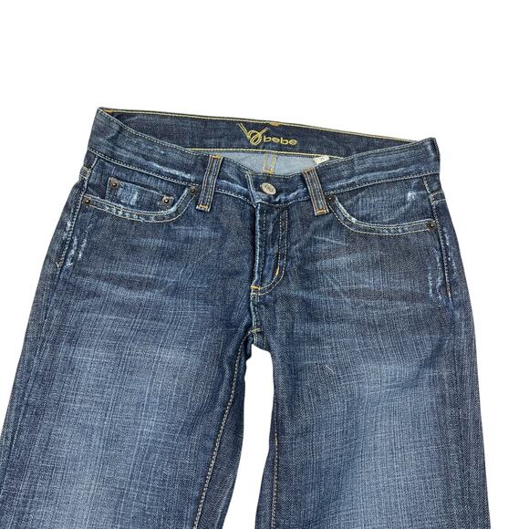 Bebe Vintage Y2K Carmen Cuffed Crop Jeans Rhinestones Dark Wash Womens 25 - Picture 5 of 10